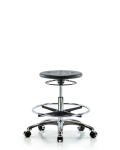 Huron Polyurethane Stool Chrome - Medium Bench Height with Chrome Foot Ring and Casters in Black Polyurethane IPMBSO-CR-CF-CC-BLK