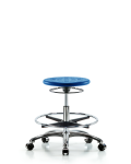 Huron Polyurethane Stool Chrome - Medium Bench Height with Chrome Foot Ring & Casters in Blue Polyurethane IPMBSO-CR-CF-CC-BLU