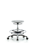 Huron Polyurethane Stool Chrome - Medium Bench Height with Chrome Foot Ring & Casters in Gray Polyurethane IPMBSO-CR-CF-CC-GRY