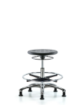 Huron Polyurethane Stool Chrome - Medium Bench Height with Chrome Foot Ring and Stationary Glides in Black Polyurethane IPMBSO-CR-CF-RG-BLK