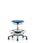 Huron Polyurethane Stool Chrome - Medium Bench Height with Chrome Foot Ring & Stationary Glides in Blue Polyurethane IPMBSO-CR-CF-RG-BLU