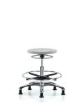 Huron Polyurethane Stool Chrome - Medium Bench Height with Chrome Foot Ring & Stationary Glides in Gray Polyurethane IPMBSO-CR-CF-RG-GRY