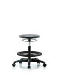 Huron Polyurethane Stool - Medium Bench Height with Black Foot Ring and Casters in Black Polyurethane IPMBSO-RG-BF-RC-BLK