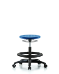 Huron Polyurethane Stool - Medium Bench Height with Black Foot Ring & Casters in Blue Polyurethane IPMBSO-RG-BF-RC-BLU