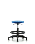 Huron Polyurethane Stool - Medium Bench Height with Black Foot Ring & Stationary Glides in Blue Polyurethane IPMBSO-RG-BF-RG-BLU