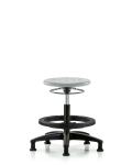 Huron Polyurethane Stool - Medium Bench Height with Black Foot Ring & Stationary Glides in Gray Polyurethane IPMBSO-RG-BF-RG-GRY