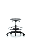 Huron Polyurethane Stool - Medium Bench Height with Chrome Foot Ring and Casters in Black Polyurethane IPMBSO-RG-CF-RC-BLK