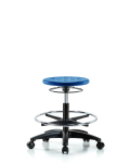 Huron Polyurethane Stool - Medium Bench Height with Chrome Foot Ring & Casters in Blue Polyurethane IPMBSO-RG-CF-RC-BLU