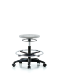 Huron Polyurethane Stool - Medium Bench Height with Chrome Foot Ring & Casters in Gray Polyurethane IPMBSO-RG-CF-RC-GRY