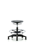 Huron Polyurethane Stool - Medium Bench Height with Chrome Foot Ring and Stationary Glides in Black Polyurethane IPMBSO-RG-CF-RG-BLK