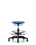 Huron Polyurethane Stool - Medium Bench Height with Chrome Foot Ring & Stationary Glides in Blue Polyurethane IPMBSO-RG-CF-RG-BLU