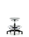 Huron Polyurethane Stool - Medium Bench Height with Chrome Foot Ring & Stationary Glides in Gray Polyurethane IPMBSO-RG-CF-RG-GRY