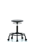 Huron Polyurethane Stool with Round Tube Base - Medium Bench Height with Casters in Black Polyurethane IPMBSO-RT-RC-BLK