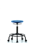 Huron Polyurethane Stool with Round Tube Base - Medium Bench Height with Casters in Blue Polyurethane IPMBSO-RT-RC-BLU
