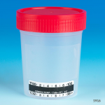 Specimen Container, 4oz, with Attached Thermometer Strip, Separate 1/4-Turn Red Screwcap, Non-Sterile, PP, Graduated, Bulk , case of 500 MLS-5916