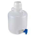Carboy, Round with Spigot and Handles, HDPE, White PP Screwcap, 20 Liter, Molded Graduations