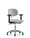 Class 100 Polyurethane Clean Room Chair - Desk Height with Adjustable Arms & Stationary Glides in Gray Polyurethane NCR-PDHCH-CR-T0-A1-RG-GRY