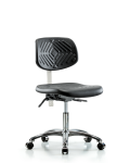 Class 100 Polyurethane Clean Room Chair - Desk Height with Seat Tilt & Casters in Black Polyurethane NCR-PDHCH-CR-T1-A0-CC-BLK