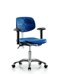 Class 100 Polyurethane Clean Room Chair - Desk Height with Seat Tilt, Adjustable Arms, & Casters in Blue Polyurethane NCR-PDHCH-CR-T1-A1-CC-BLU