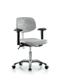 Class 100 Polyurethane Clean Room Chair - Desk Height with Seat Tilt, Adjustable Arms, & Casters in Gray Polyurethane NCR-PDHCH-CR-T1-A1-CC-GRY