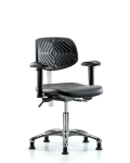 Class 100 Polyurethane Clean Room Chair - Desk Height with Seat Tilt, Adjustable Arms, & Stationary Glides in Black Polyurethane NCR-PDHCH-CR-T1-A1-RG-BLK