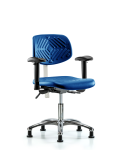 Class 100 Polyurethane Clean Room Chair - Desk Height with Seat Tilt, Adjustable Arms, & Stationary Glides in Blue Polyurethane NCR-PDHCH-CR-T1-A1-RG-BLU