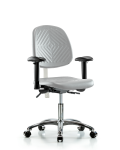 Class 100 Polyurethane Clean Room Chair - Desk Height with Medium Back, Adjustable Arms, & Casters in Gray Polyurethane NCR-PDHCH-MB-CR-T0-A1-CC-GRY