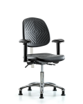 Class 100 Polyurethane Clean Room Chair - Desk Height with Medium Back, Adjustable Arms, & Stationary Glides in Black Polyurethane NCR-PDHCH-MB-CR-T0-A1-RG-BLK