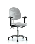 Class 100 Polyurethane Clean Room Chair - Desk Height with Medium Back, Adjustable Arms, & Stationary Glides in Gray Polyurethane NCR-PDHCH-MB-CR-T0-A1-RG-GRY