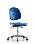 Class 100 Polyurethane Clean Room Chair - Desk Height with Medium Back, Seat Tilt, & Casters in Blue Polyurethane NCR-PDHCH-MB-CR-T1-A0-CC-BLU