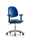Class 100 Polyurethane Clean Room Chair - Desk Height with Medium Back, Seat Tilt, Adjustable Arms, & Casters in Blue Polyurethane NCR-PDHCH-MB-CR-T1-A1-CC-BLU