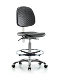 Class 10 Polyurethane Clean Room Chair - High Bench Height with Medium Back & Casters in Black Polyurethane NCR-PHBCH-MB-CR-T0-A0-CF-CC-BLK