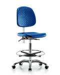 Class 10 Polyurethane Clean Room Chair - High Bench Height with Medium Back & Casters in Blue Polyurethane NCR-PHBCH-MB-CR-T0-A0-CF-CC-BLU
