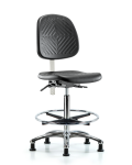 Class 10 Polyurethane Clean Room Chair - High Bench Height with Medium Back & Stationary Glides in Black Polyurethane NCR-PHBCH-MB-CR-T0-A0-CF-RG-BLK