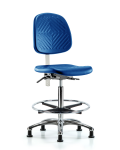 Class 10 Polyurethane Clean Room Chair - High Bench Height with Medium Back & Stationary Glides in Blue Polyurethane NCR-PHBCH-MB-CR-T0-A0-CF-RG-BLU