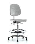 Class 10 Polyurethane Clean Room Chair - High Bench Height with Medium Back & Stationary Glides in Gray Polyurethane NCR-PHBCH-MB-CR-T0-A0-CF-RG-GRY