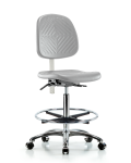 Class 100 Polyurethane Clean Room Chair - High Bench Height with Medium Back, Seat Tilt, Chrome Foot Ring, & Casters in Gray Polyurethane NCR-PHBCH-MB-CR-T1-A0-CF-CC-GRY