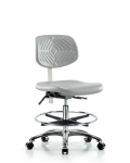 Class 10 Polyurethane Clean Room Chair - Medium Bench Height with Chrome Foot Ring & Casters in Gray Polyurethane NCR-PMBCH-CR-T0-A0-CF-CC-GRY
