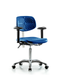 Class 100 Polyurethane Clean Room Chair - Medium Bench Height with Adjustable Arms & Casters in Blue Polyurethane NCR-PMBCH-CR-T0-A1-NF-CC-BLU