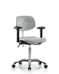 Class 100 Polyurethane Clean Room Chair - Medium Bench Height with Adjustable Arms & Casters in Gray Polyurethane NCR-PMBCH-CR-T0-A1-NF-CC-GRY