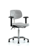Class 100 Polyurethane Clean Room Chair - Medium Bench Height with Adjustable Arms & Stationary Glides in Gray Polyurethane NCR-PMBCH-CR-T0-A1-NF-RG-GRY