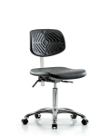 Class 100 Polyurethane Clean Room Chair - Medium Bench Height with Seat Tilt & Casters in Black Polyurethane NCR-PMBCH-CR-T1-A0-NF-CC-BLK