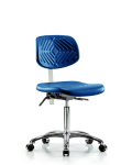 Class 100 Polyurethane Clean Room Chair - Medium Bench Height with Seat Tilt & Casters in Blue Polyurethane NCR-PMBCH-CR-T1-A0-NF-CC-BLU
