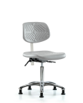 Class 100 Polyurethane Clean Room Chair - Medium Bench Height with Seat Tilt & Stationary Glides in Gray Polyurethane NCR-PMBCH-CR-T1-A0-NF-RG-GRY