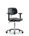 Class 100 Polyurethane Clean Room Chair - Medium Bench Height with Seat Tilt, Adjustable Arms, & Casters in Black Polyurethane NCR-PMBCH-CR-T1-A1-NF-CC-BLK