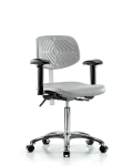 Class 100 Polyurethane Clean Room Chair - Medium Bench Height with Seat Tilt, Adjustable Arms, & Casters in Gray Polyurethane NCR-PMBCH-CR-T1-A1-NF-CC-GRY