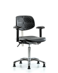 Class 100 Polyurethane Clean Room Chair - Medium Bench Height with Seat Tilt, Adjustable Arms, & Stationary Glides in Black Polyurethane NCR-PMBCH-CR-T1-A1-NF-RG-BLK