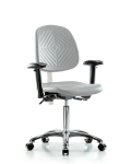 Class 100 Polyurethane Clean Room Chair - Medium Bench Height with Medium Back, Adjustable Arms, & Casters in Gray Polyurethane NCR-PMBCH-MB-CR-T0-A1-NF-CC-GRY