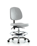 Class 100 Polyurethane Clean Room Chair - Medium Bench Height with Medium Back, Seat Tilt, Chrome Foot Ring, & Casters in Gray Polyurethane NCR-PMBCH-MB-CR-T1-A0-CF-CC-GRY