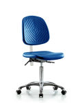 Class 100 Polyurethane Clean Room Chair - Medium Bench Height with Medium Back, Seat Tilt, & Casters in Blue Polyurethane NCR-PMBCH-MB-CR-T1-A0-NF-CC-BLU